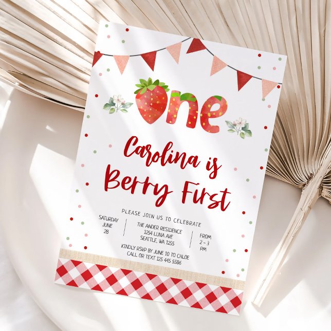 Strawberry First Birthday Invitation (Creator Uploaded)