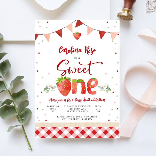 Strawberry First Birthday Invitation (Creator Uploaded)