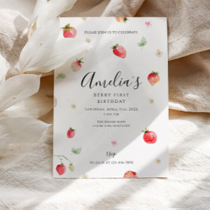 Strawberry First Birthday  Invitation