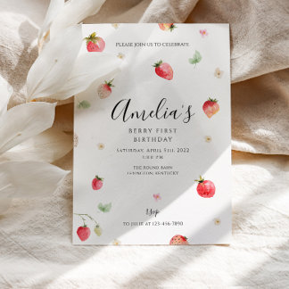 Strawberry First Birthday  Invitation