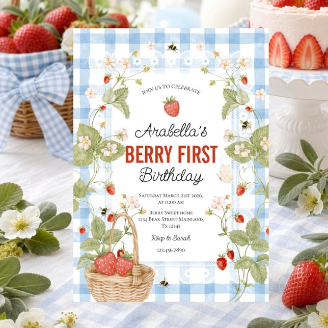 Strawberry first birthday invitation (Creator Uploaded)