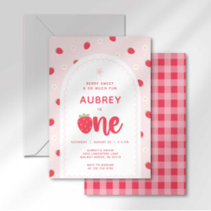 Strawberry First Birthday Invitation