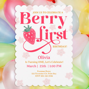 Strawberry First Birthday Invitation