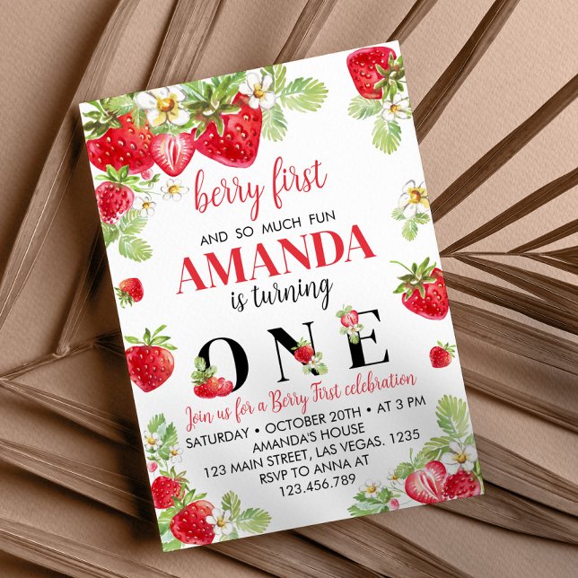 Strawberry First Birthday Invitation (Creator Uploaded)