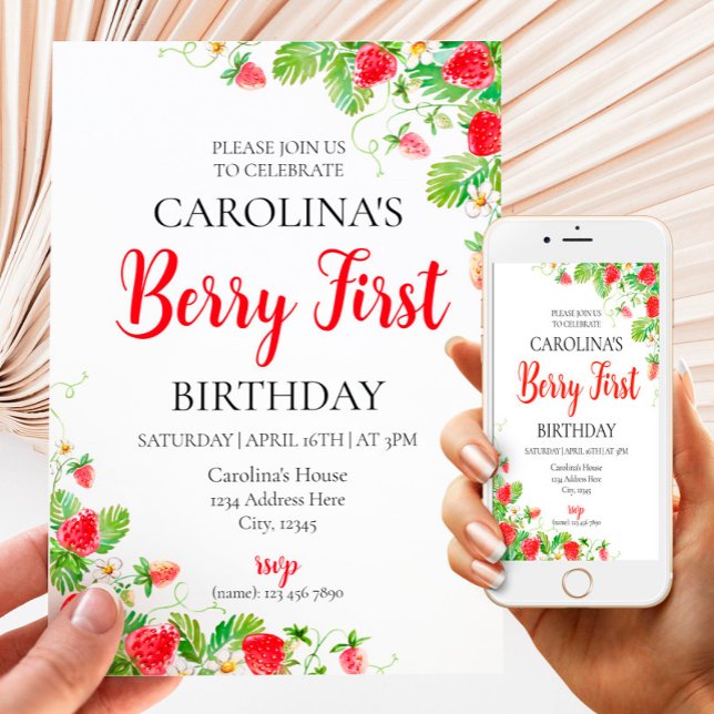 Strawberry First Birthday Invitation (Creator Uploaded)