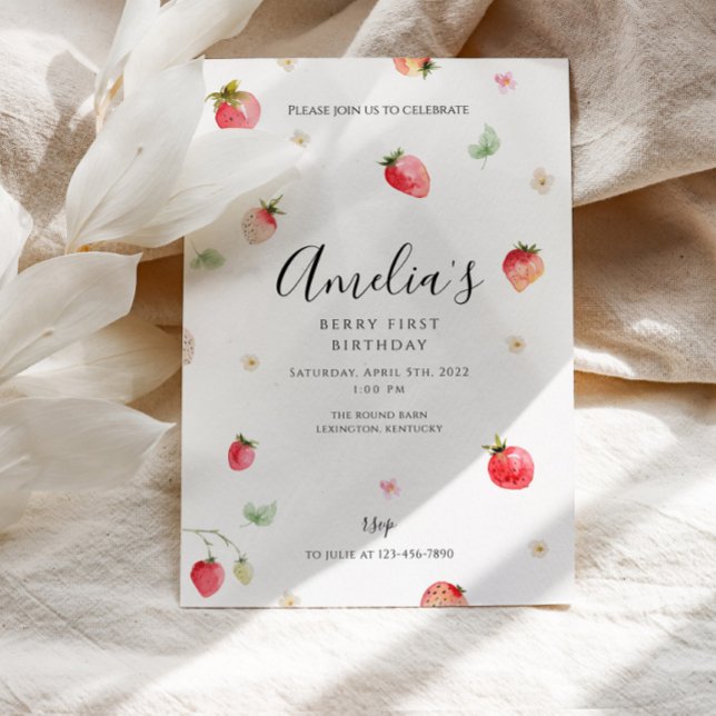 Strawberry First Birthday  Invitation (Creator Uploaded)