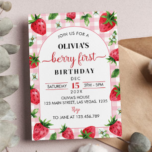 Strawberry First Birthday Invitation Berry Sweet