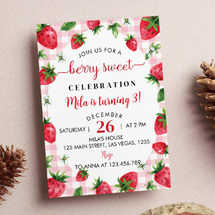 Strawberry First Birthday Invitation Berry Sweet