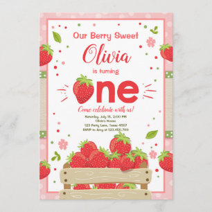 Strawberry First Birthday Invitation Summer Fruit