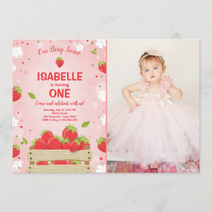 Strawberry First Birthday Invitation Summer Fruit