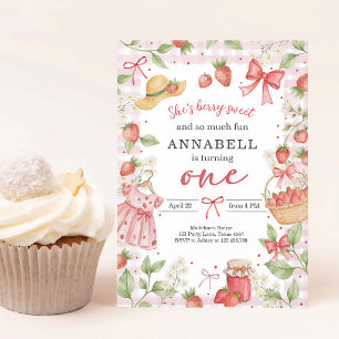 Strawberry First Birthday Invite Berry Sweet