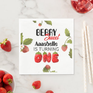 Strawberry First Birthday Napkin