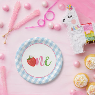 Strawberry First Birthday Paper Plates - ONE - LBP
