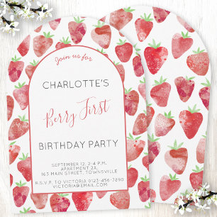 Strawberry First Birthday Party Arch Invitation