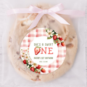 Strawberry First Birthday Party Berry Classic Round Sticker