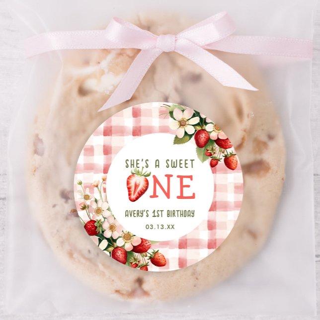 Strawberry First Birthday Party Berry Classic Round Sticker (Creator Uploaded)