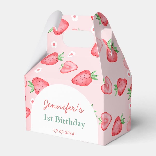 Strawberry First Birthday Party Favour Box (Front Side)