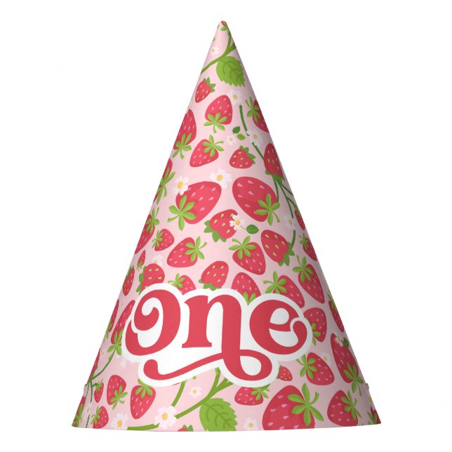 Strawberry First Birthday Party Hat (Front)