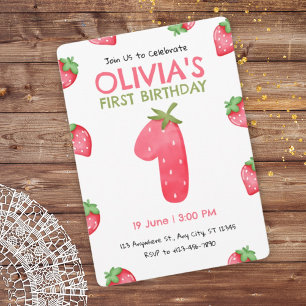 Strawberry First Birthday Party Invitation