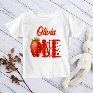 Strawberry first birthday personalised name baby T-Shirt