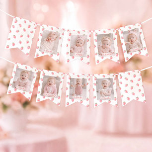 Strawberry First Birthday Photo Banner Berry Sweet