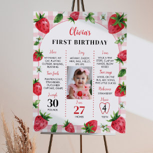 Strawberry First Birthday Photo Milestone Sign