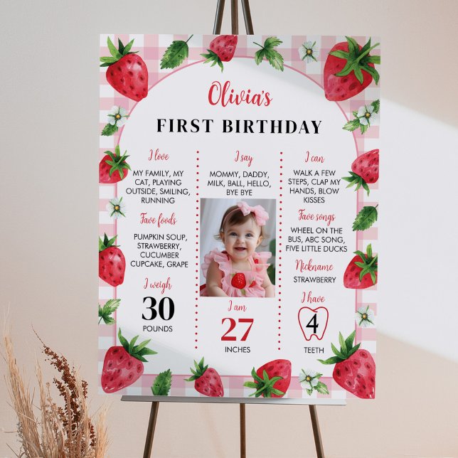 Strawberry First Birthday Photo Milestone Sign (Creator Uploaded)