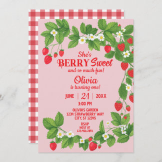 Strawberry First Birthday (Red & Pink) Invitation