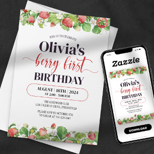 Strawberry First Birthday Watercolor Berry First Invitation