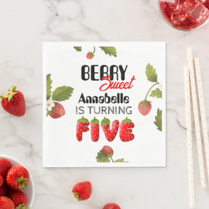 Strawberry Five Birthday Napkin