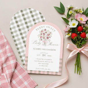 Strawberry Floral Bouquet Berry Sweet Baby Shower Invitation