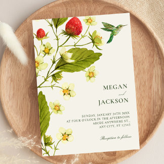 Strawberry Floral branch minimalist wedding Invitation