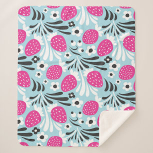 Strawberry Floral: Pink Berry Seamless. Sherpa Blanket
