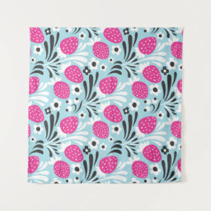 Strawberry Floral: Pink Berry Seamless. Tapestry