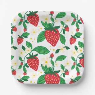 Strawberry Florals Whimsical  Paper Plate