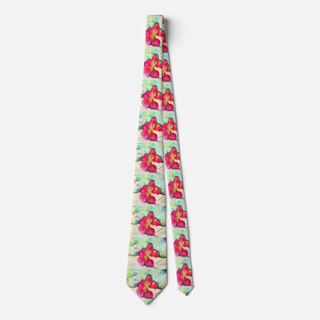 Strawberry Flower Watercolor Painting Tie (Front)