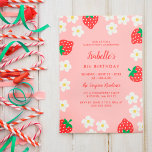 Strawberry Flowers Birthday Party Invitation<br><div class="desc">Cute birthday party invitation in pink with strawberry blossoms and strawberries. The back is green sprinkled with tiny white confetti.</div>