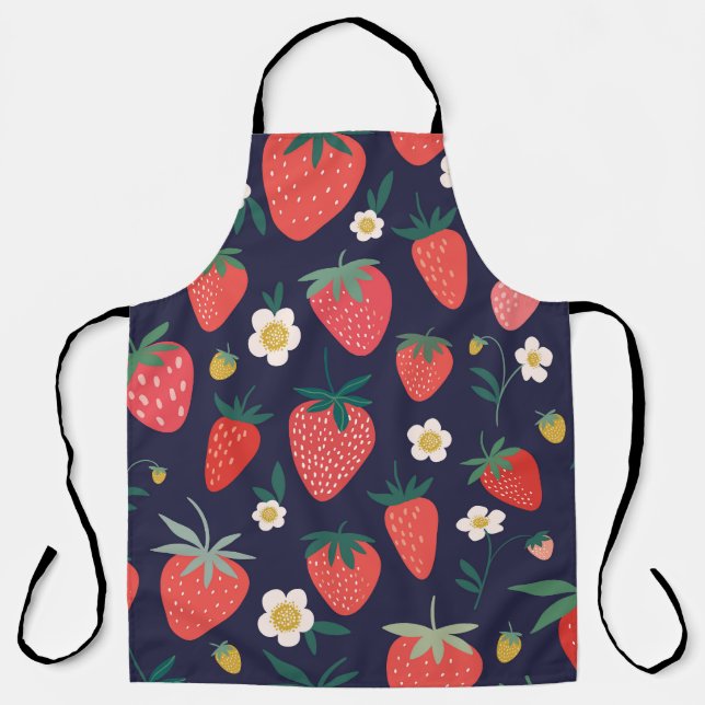 Strawberry Flowers & Fruits: Decorative Pattern Apron (Front)