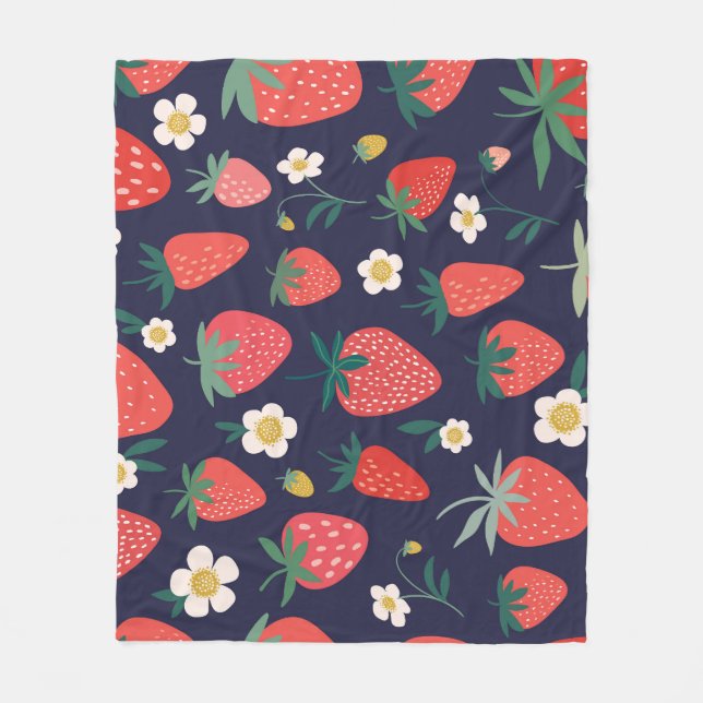 Strawberry Flowers & Fruits: Decorative Pattern Fleece Blanket (Front)