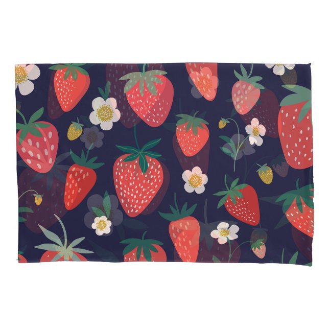 Strawberry Flowers & Fruits: Decorative Pattern Pillowcase (Front)