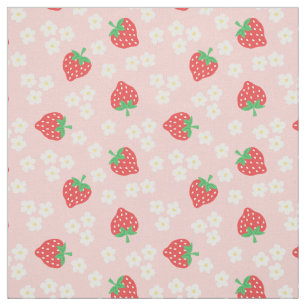 Strawberry Flowers Pink Pattern Fabric