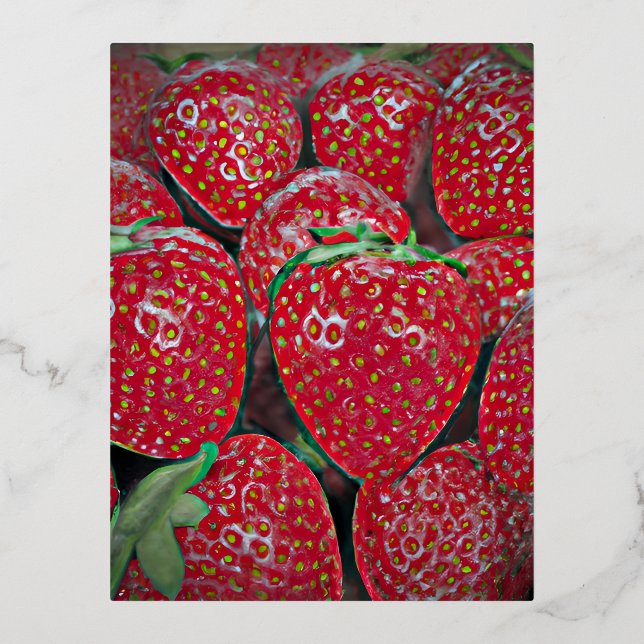 Strawberry Foil Holiday Postcard (Front)