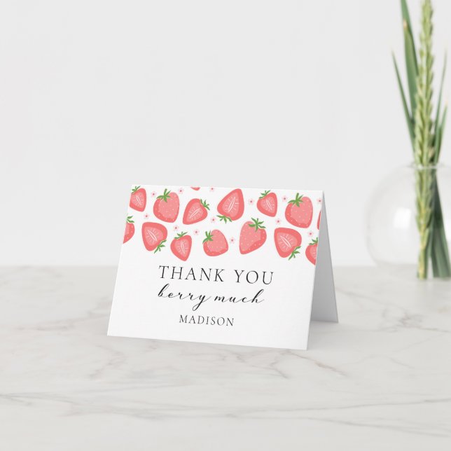 Strawberry Folded Thank You Card Berry Much (Front)