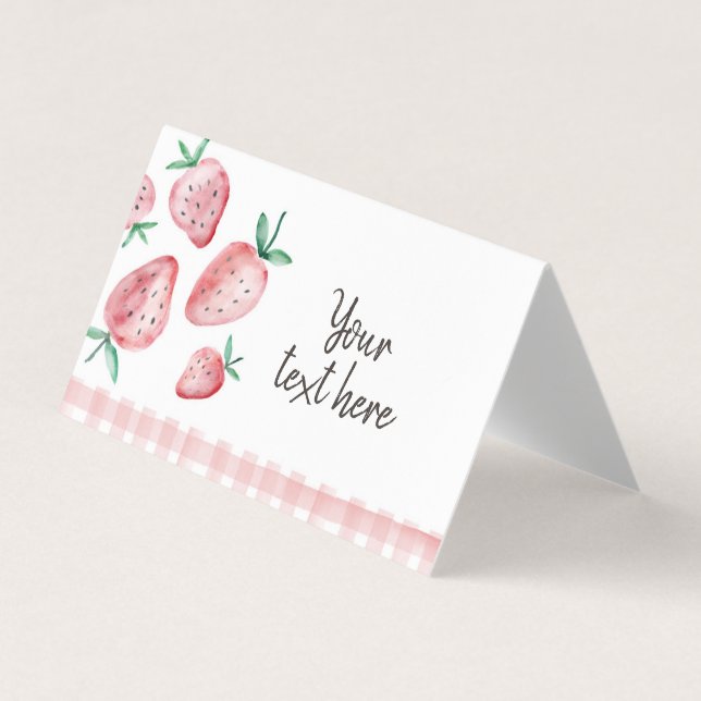 Strawberry Food Label Tent Berry Sweet Birthday Business Card (Front)