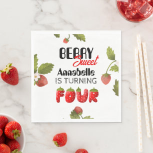 Strawberry Fourth Birthday Napkin