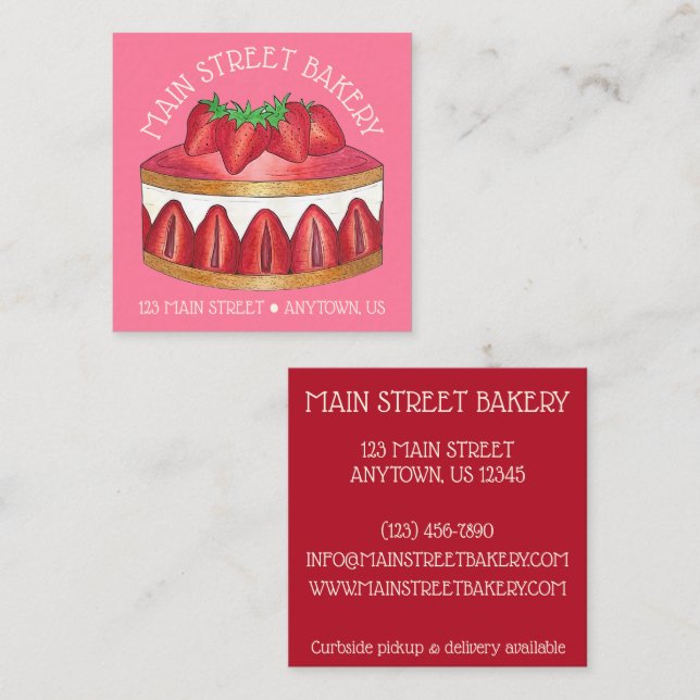 Strawberry Fraisier Cake French Pastry Chef Bakery Square Business Card (Front/Back)