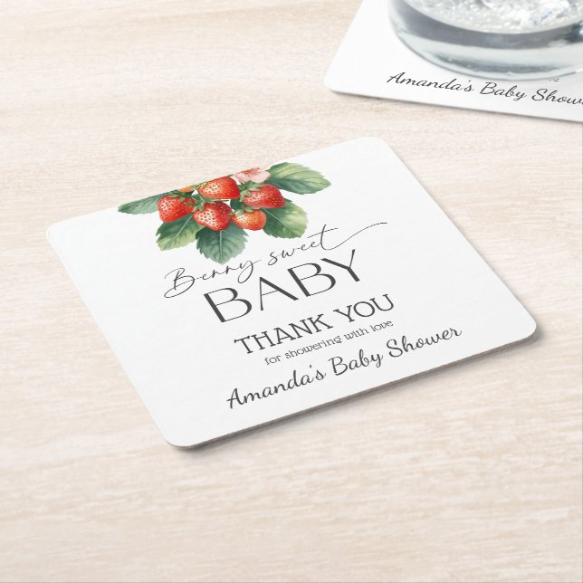 Strawberry Fresh Market Berry Sweet Baby Shower Square Paper Coaster (Angled)