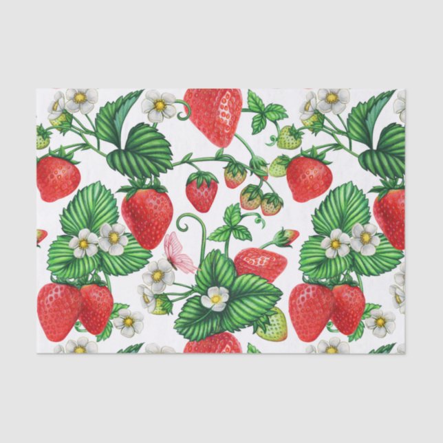 Strawberry Fruit and Strawberry Blossom Vibrant  Tissue Paper (Front)