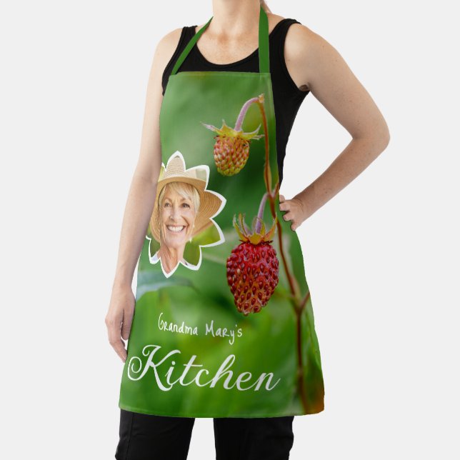 Strawberry Fruit & Grandma's Photo Custom Kitchen Apron (Insitu)
