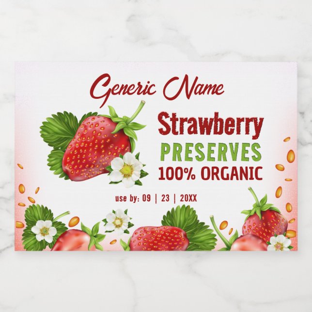 Strawberry Fruit Jam Jar Food Label (Single Label)